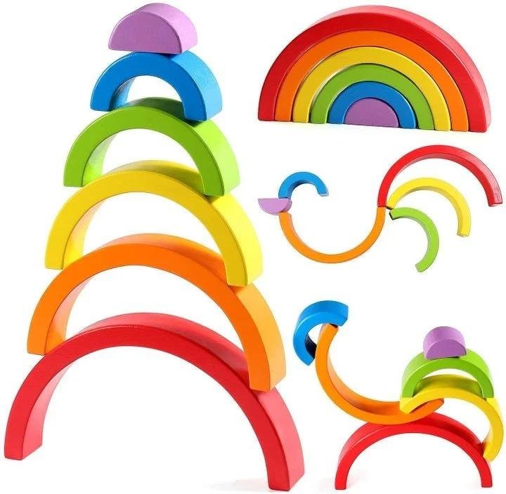 Montessori Handmade Wooden Rainbow Creative Building Blocks-Mayoulove