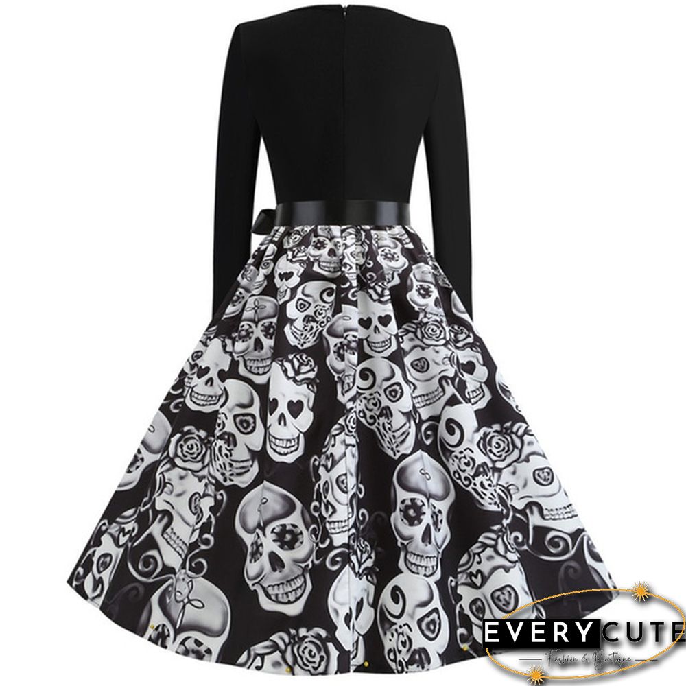 6 Styles Fashion Lady Autumn and Winter Xmas Clothes Christmas Costume Casual Long Sleeve Halloween Print Party Dress Plus Size