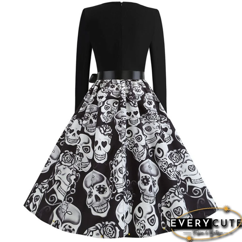 6 Styles Fashion Lady Autumn and Winter Xmas Clothes Christmas Costume Casual Long Sleeve Halloween Print Party Dress Plus Size