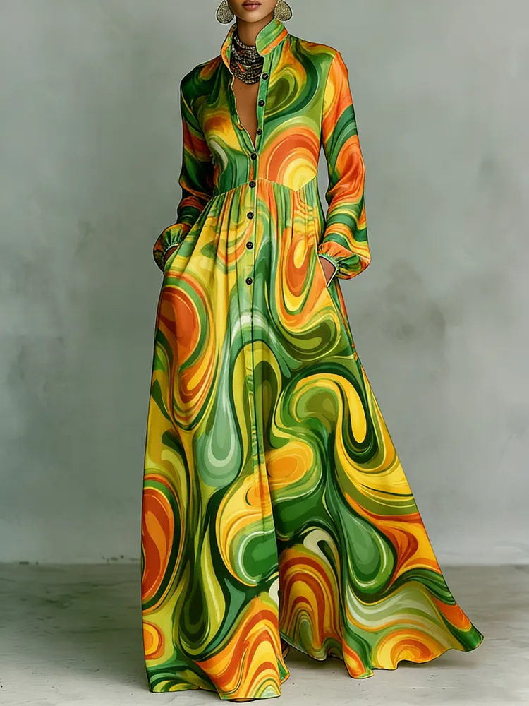 Women's Vintage print Elegant Romantic Vacation Maxi Dress