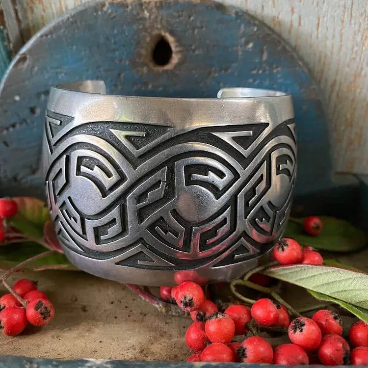 Huge Hopi Style Sterling Silver Overlay Cuff Bracelet