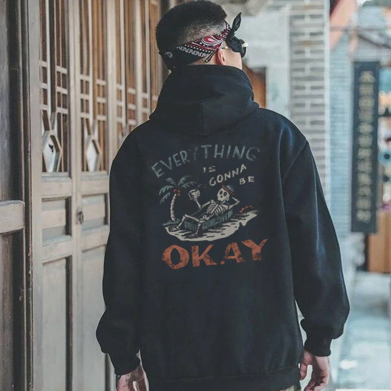 EVERYTHING IS GONNA BE OKAY Skull on Holiday Black Print Hoodie