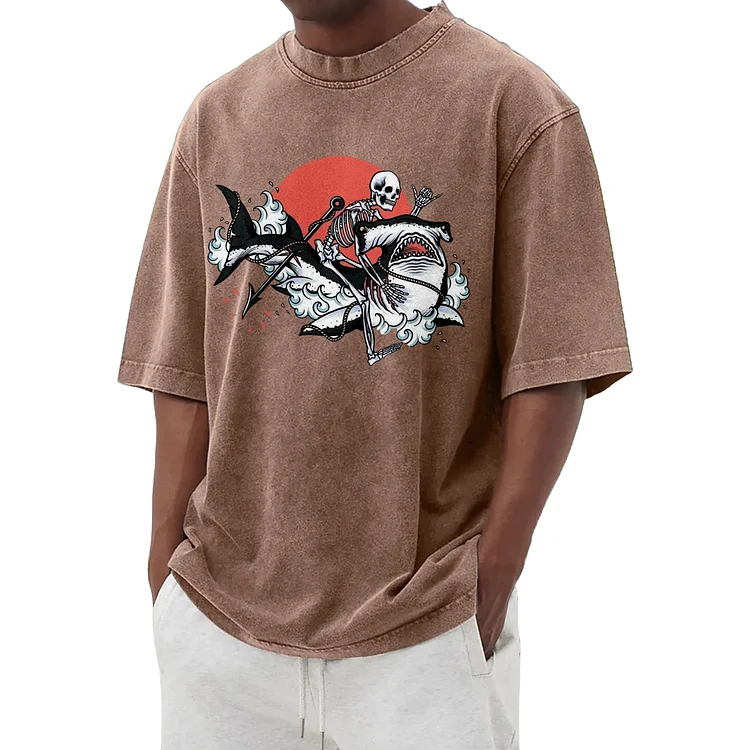 Ride on a Shark Washed T-Shirt 003