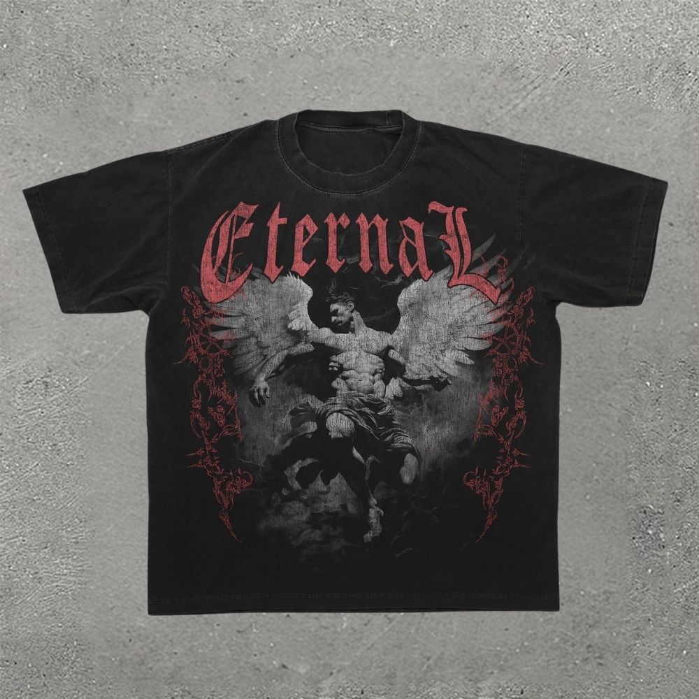 Gothic "Eternal" Angel Graphic T-shirt
