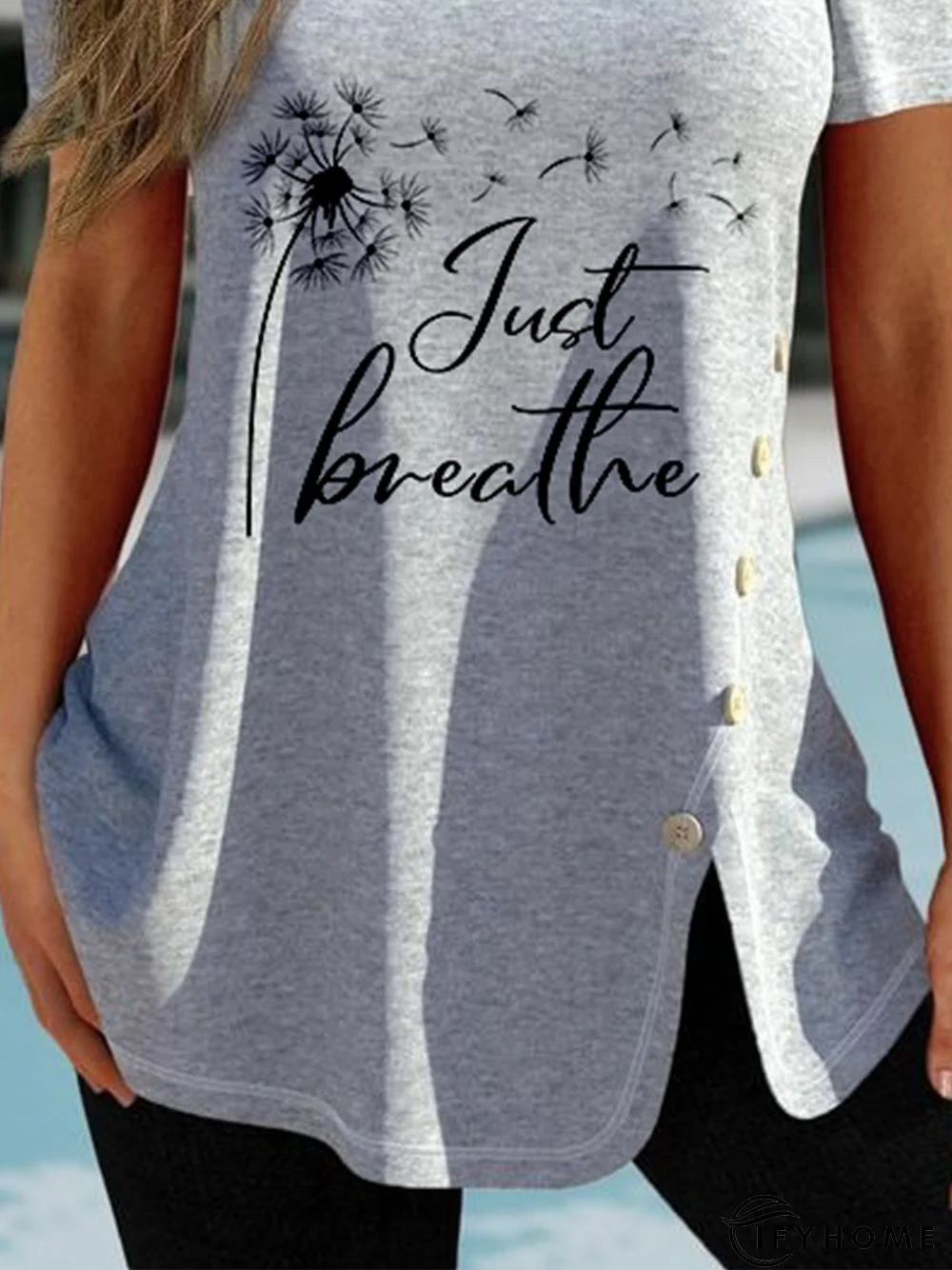 Dandelion Just Breathe Short Sleeve Square Neck Casual Tunic T-Shirt | IFYHOME