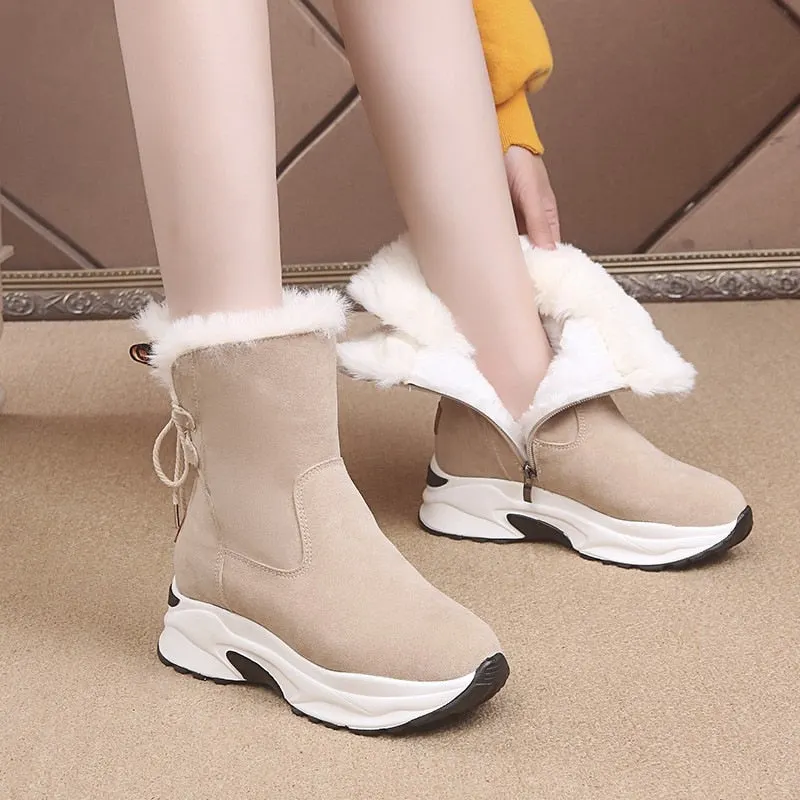 Women's Snow Boots 2022 Winter Woman Wedges Platform Shoes Thicksoled