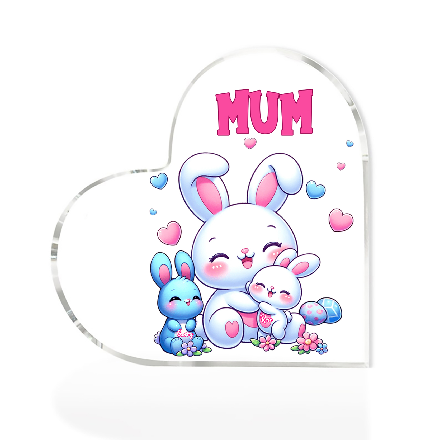 Personalised Text Acrylic Heart Keepsake Custom 2 Names Ornament Bunny Family Gifts For Mother/Grandma-Jessemade AU