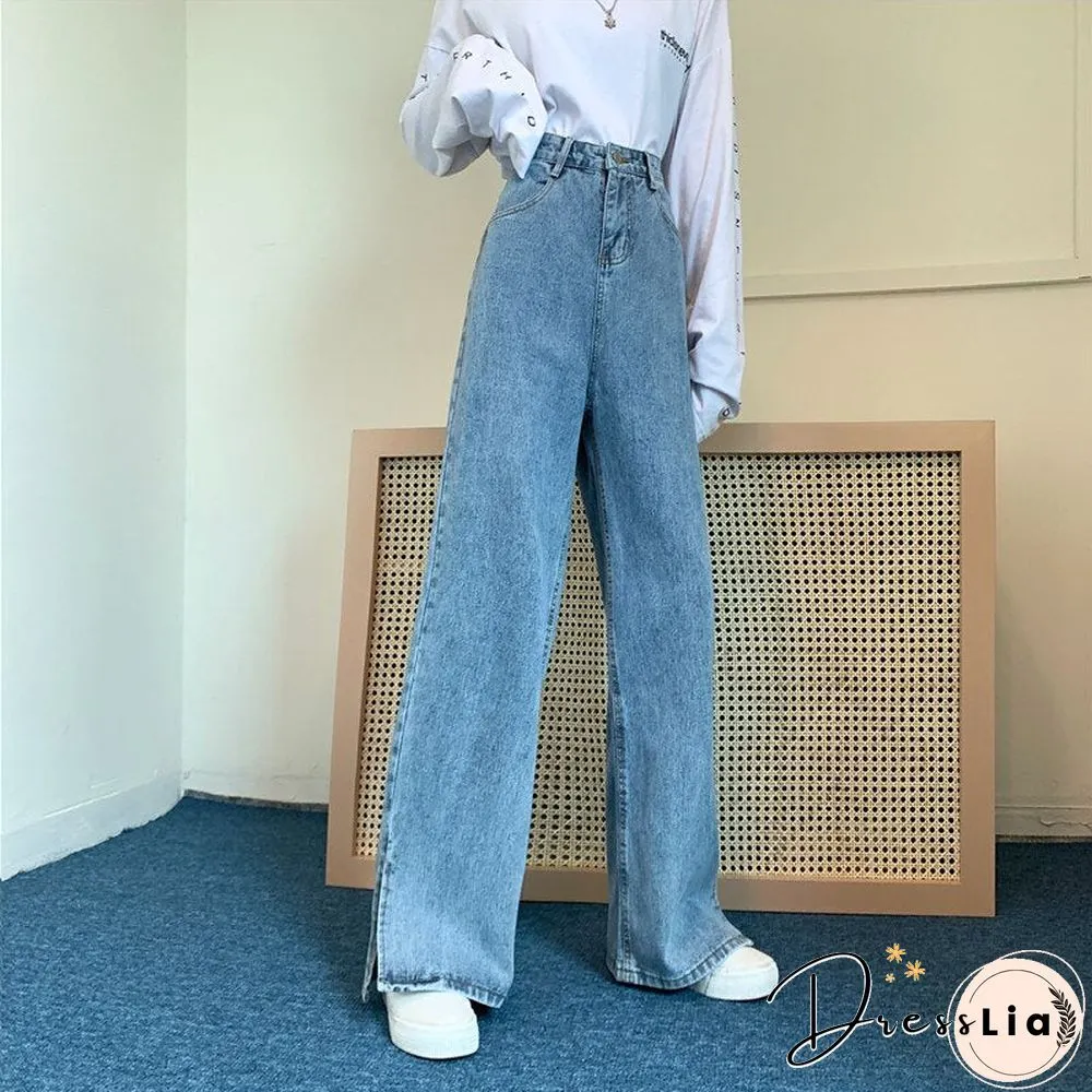 High waist jeans in blue streetwear vintage quality fashion harajuku straight pants