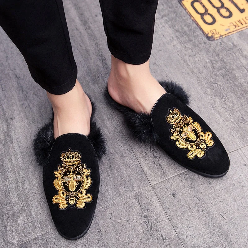 Mules Black Suede Shoes Men Half Shoes For Men Fashion Designer Shoes Men Luxury Zapatillas Hombre Casual Sepatu Slip On Pria