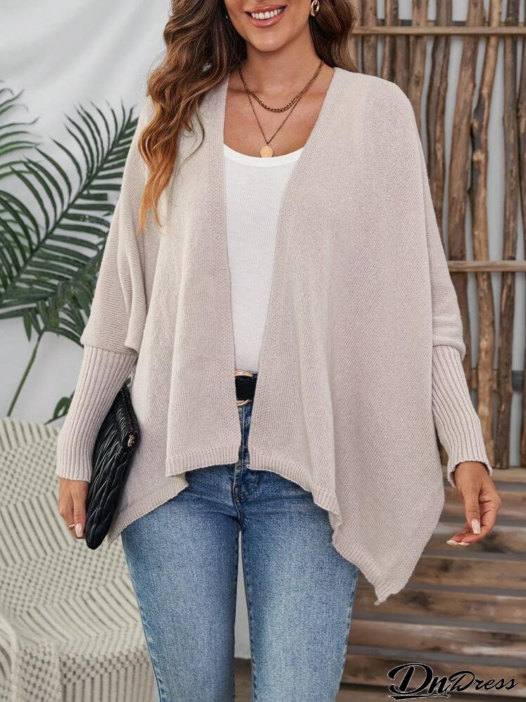 Women's Solid Color Minimalist Long Sleeve Open Front Cardigan, Casual Daily Wear
