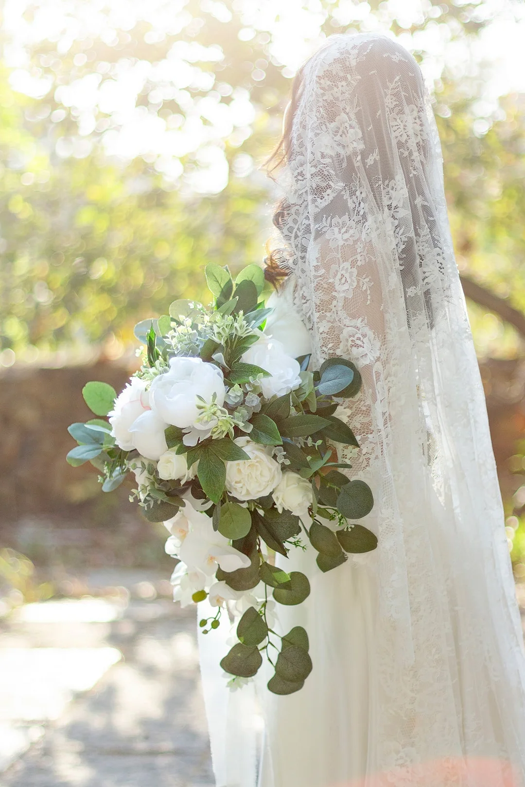 Standard Cascade Bridal Bouquet in Natural Whites