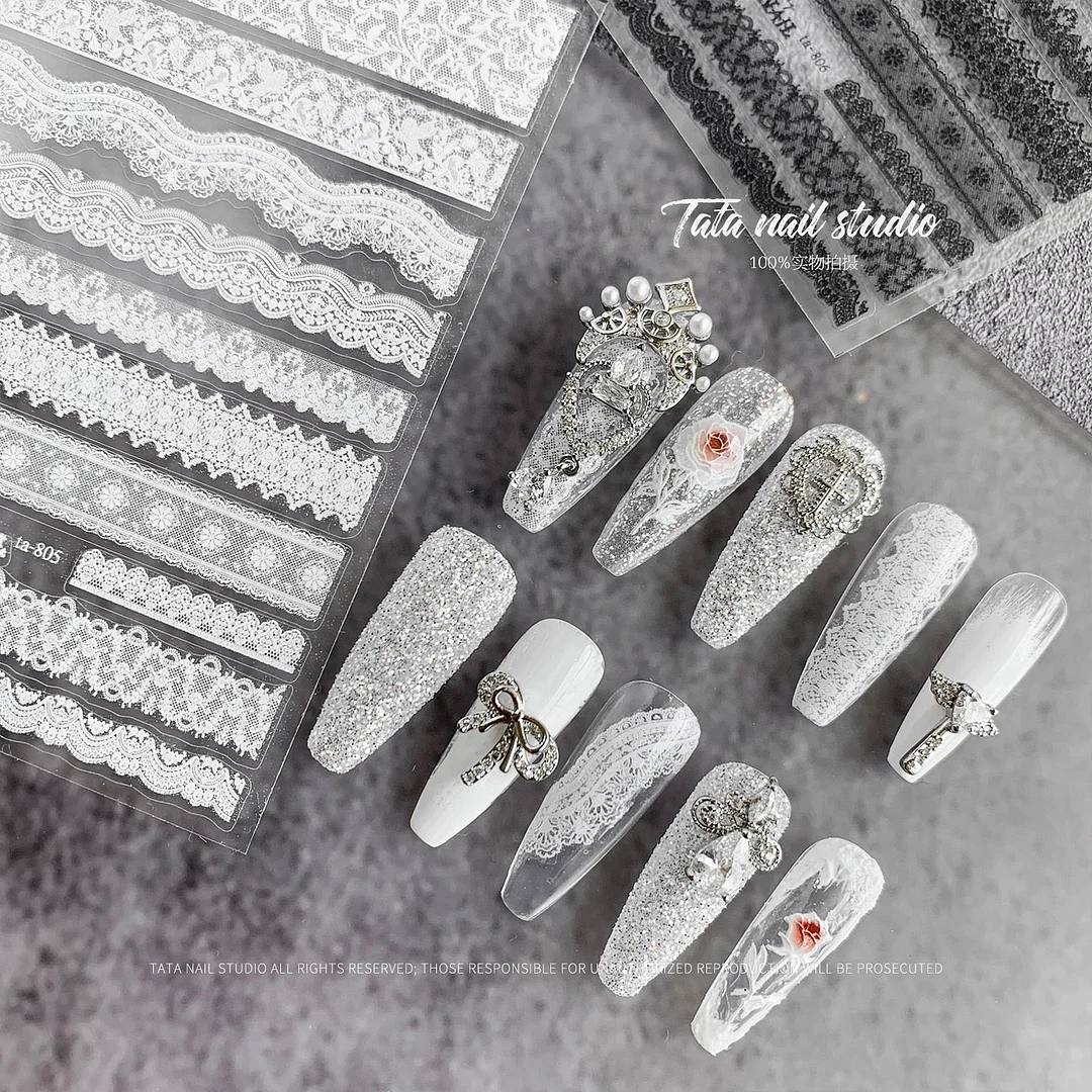 Beautizon lace pattern Nail Sticker 3D Engraved Nail Stickers Flower Rose Nail Art Decorations Nail Decals Design