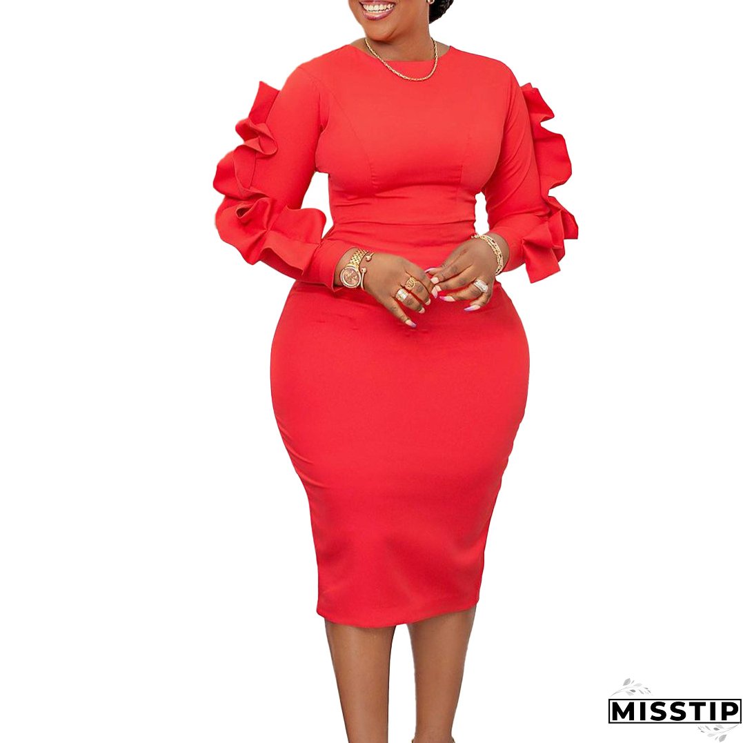 Plus Size Women Elegant African Long Sleeve Dress
