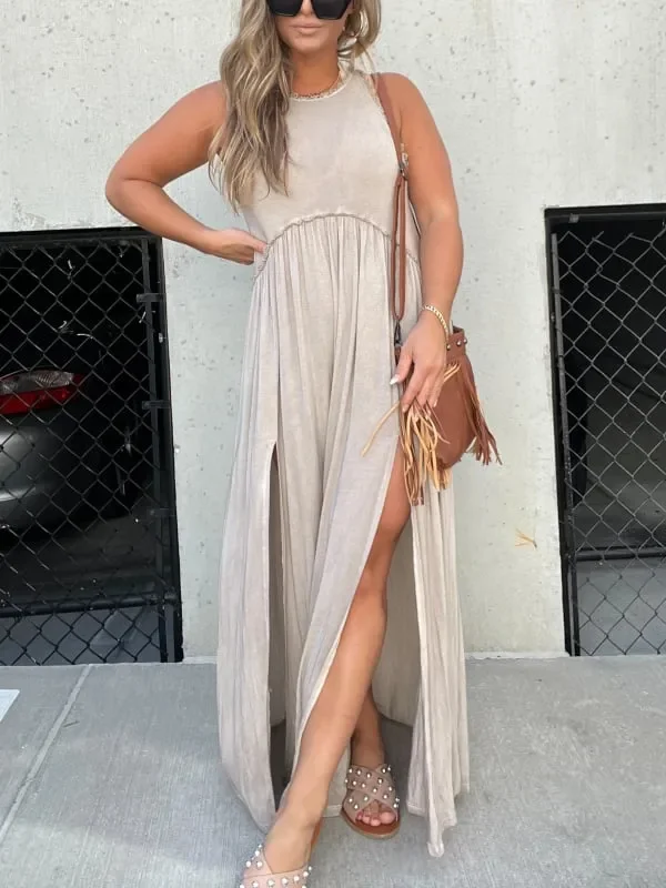 SLIT CASUAL SIMPLE LOOSE MAXI LONG DRESS