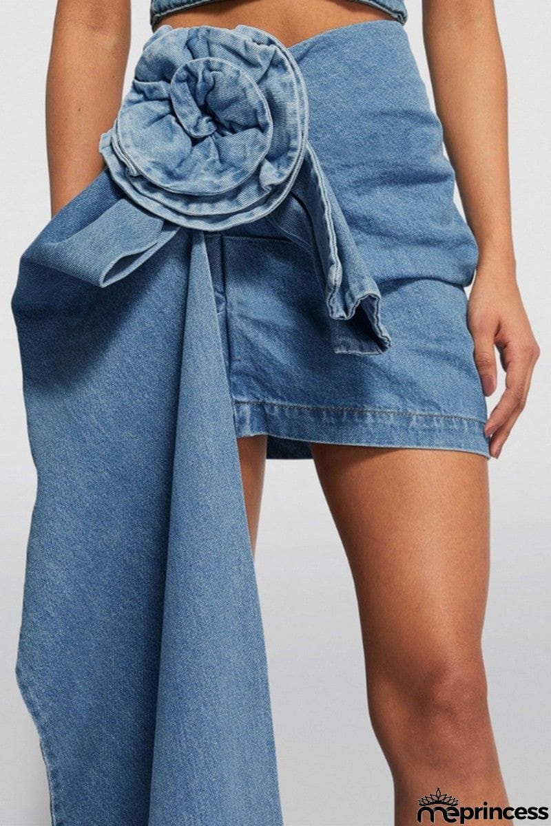 Casual Solid Patchwork Asymmetrical High Waist Skinny Denim Skirts