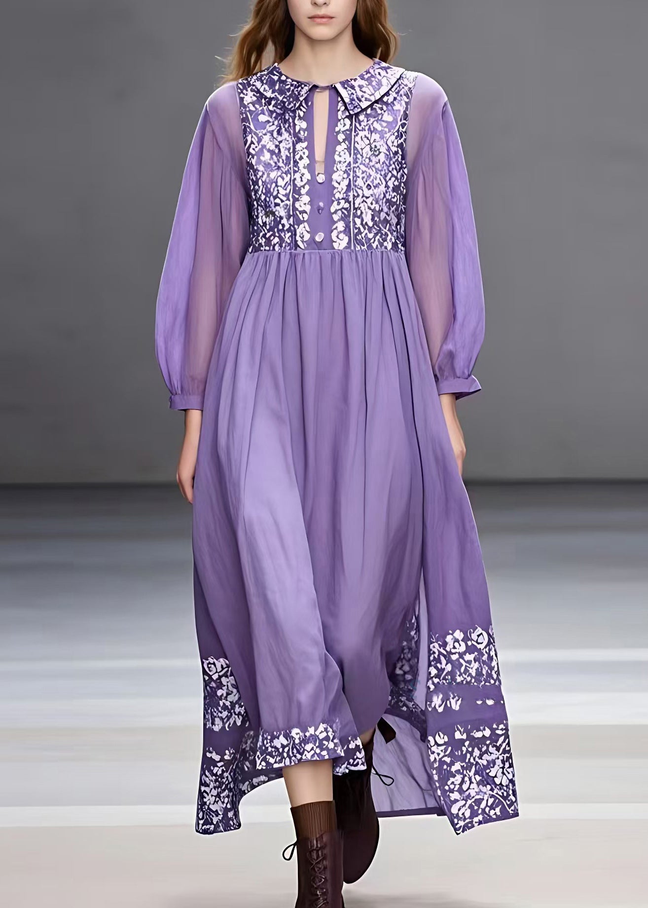 VCSHOES Print Patchwork Holiday Long Dress Long Sleeve