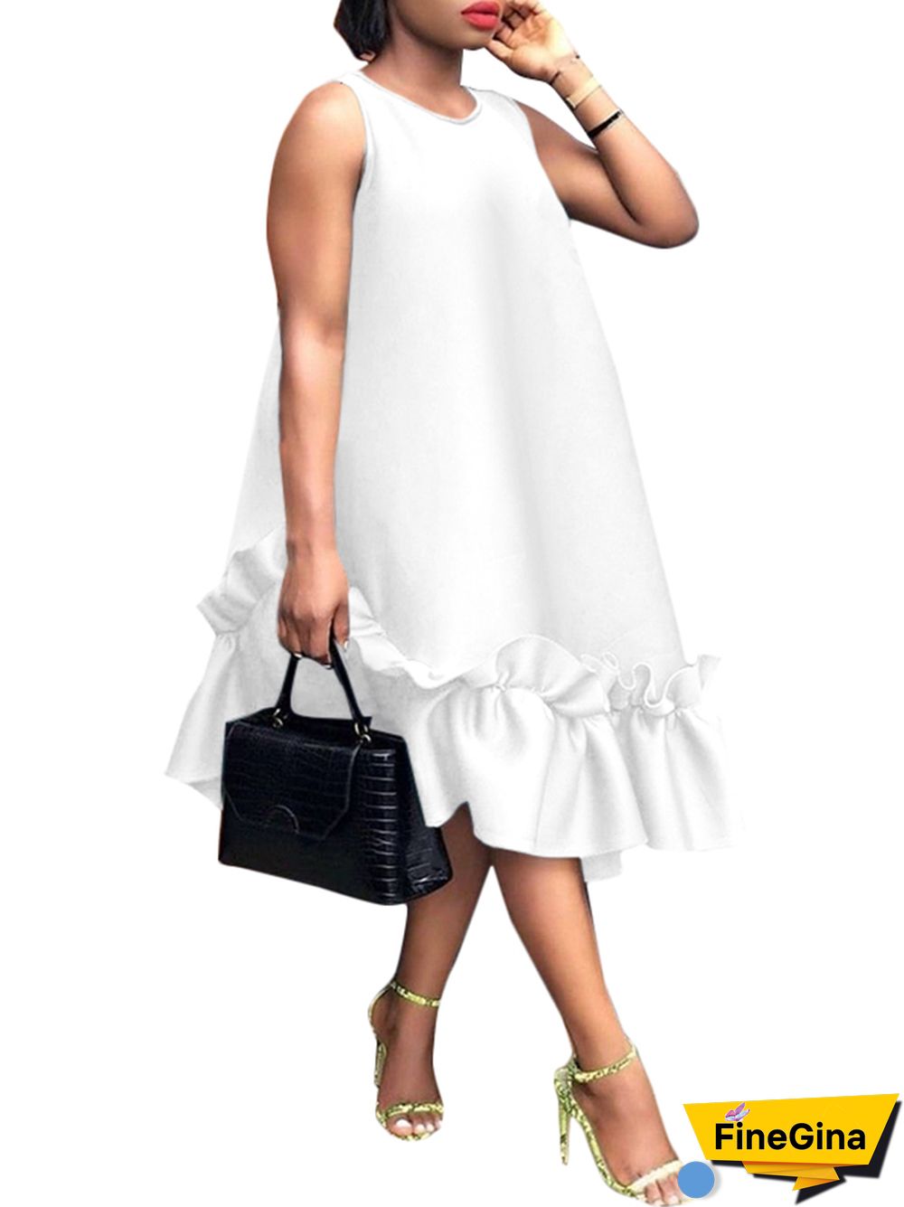 Women Elegant Midi Dress Summer Party Long Dresses VONDA Sexy Sleeveless Fashion Beach Floral Print Ruffled Tank Vestidos