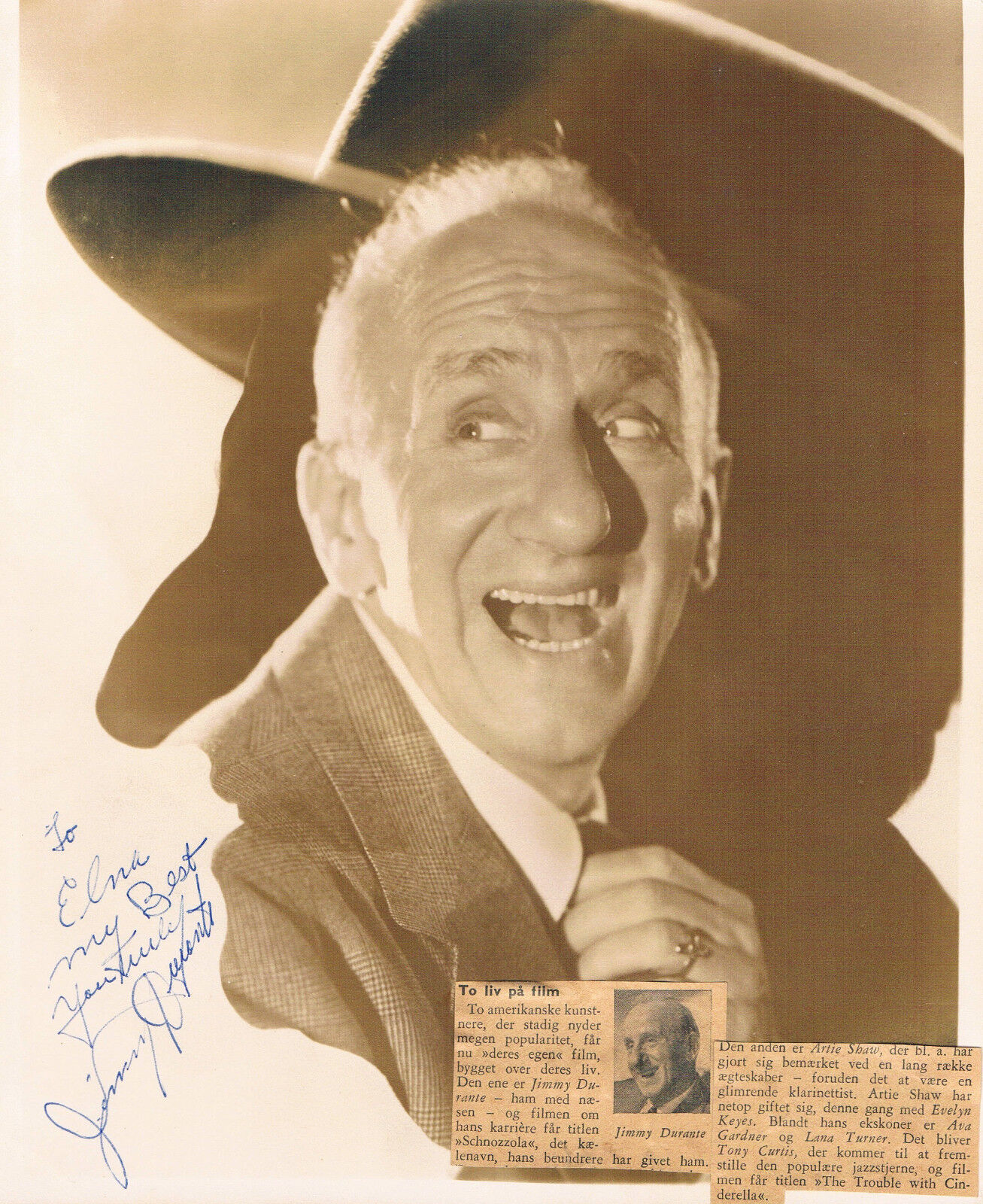 Jimmy Durante 1893-1980 genuine autograph Vintage signed Photo Poster painting 8x9.75