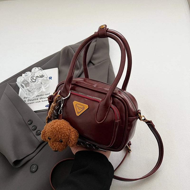 Women’s Pu Leather Solid Color Classic Style Square Zipper Crossbody Bag