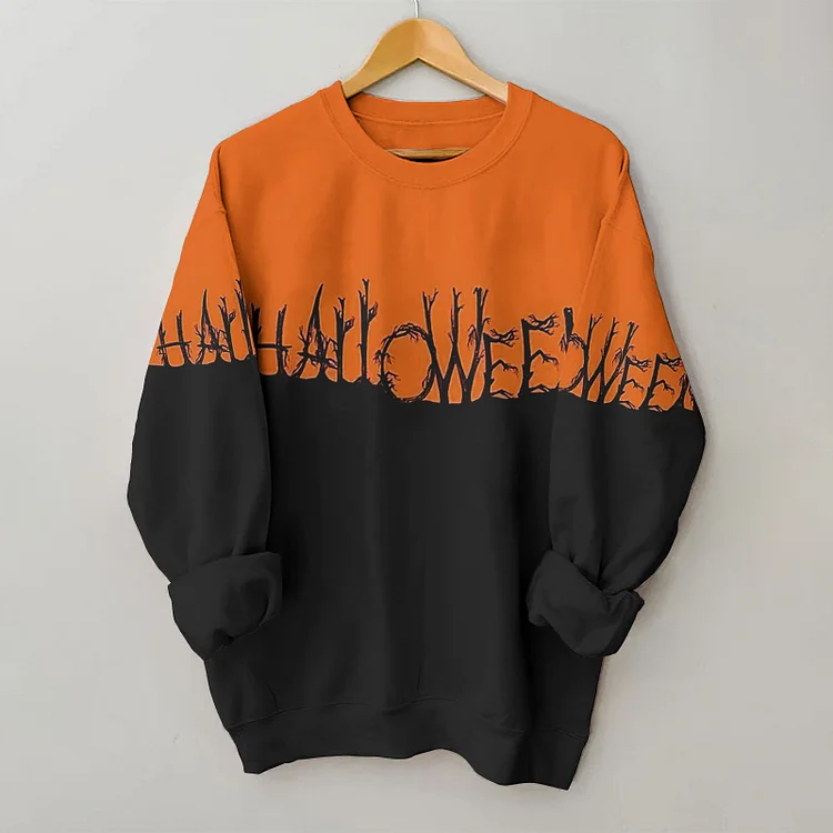 Broswear Personalized Halloween Letter Color Block Style Casual Round Neck Sweater