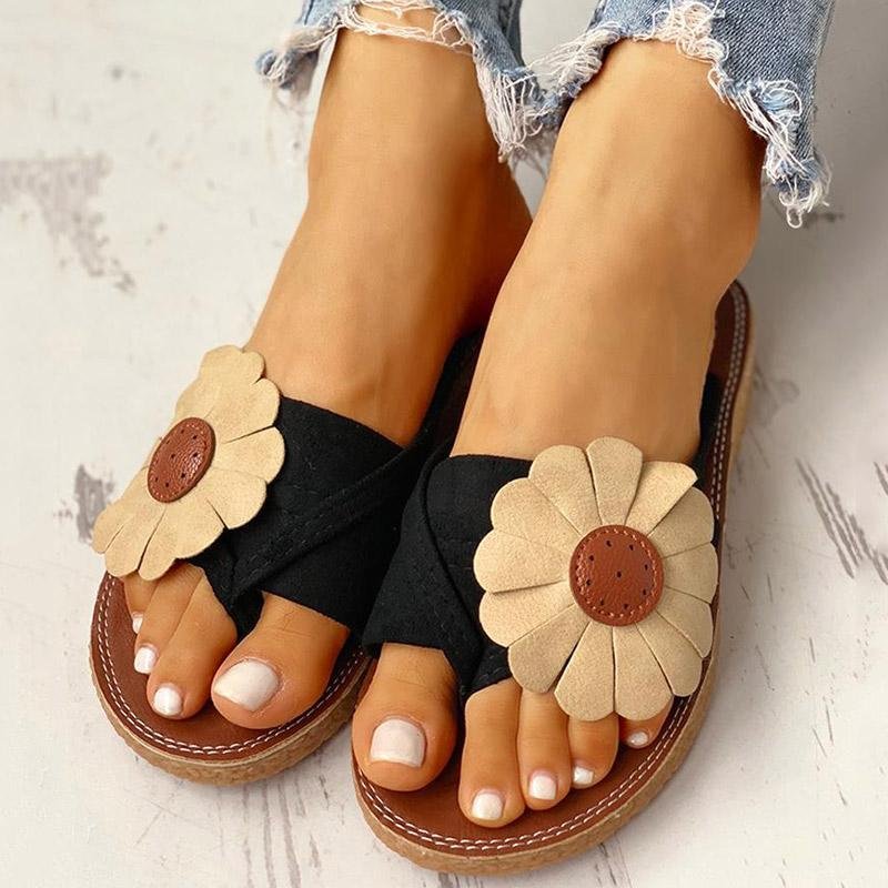 Toe Post Flower Design Flat Sandals - Womens Fashion Online Shopping