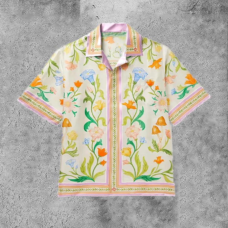 Larche Fleurie Floral Printed Drawstring Short Sleeve Shirts