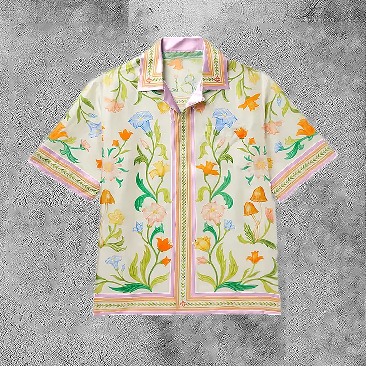 Broswear Larche Fleurie Floral Printed Drawstring Short Sleeve Shirts