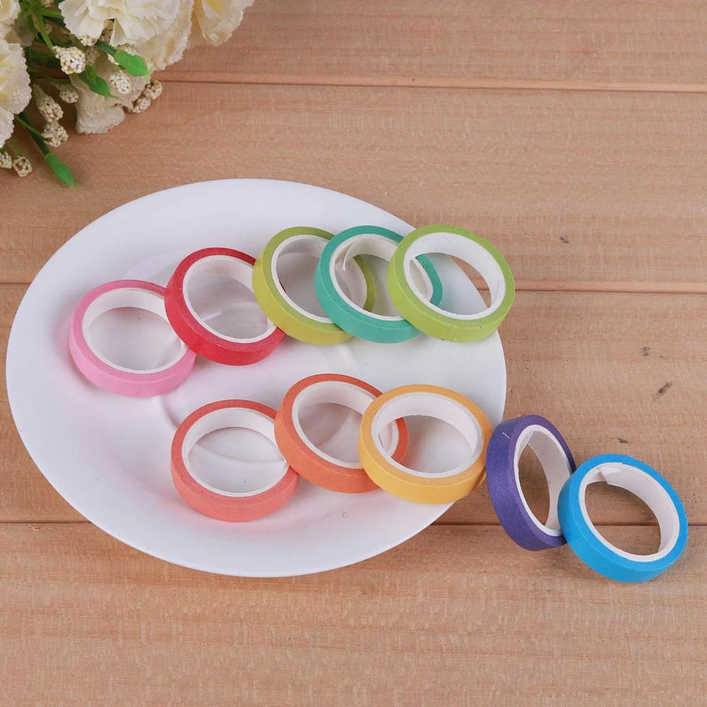 10pcs Colorful Paper Tape Adhesive Sticker Writable DIY Scrapbooking Decor