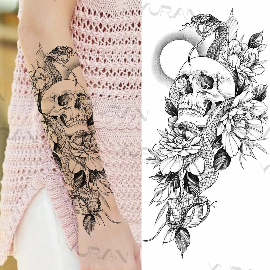 Sdrawing Rose Flower Temporary Tattoos For Women Realistic Snake Butterfly Flora Fake Tattoo Sticker Arm Body Waterproof Tatoos