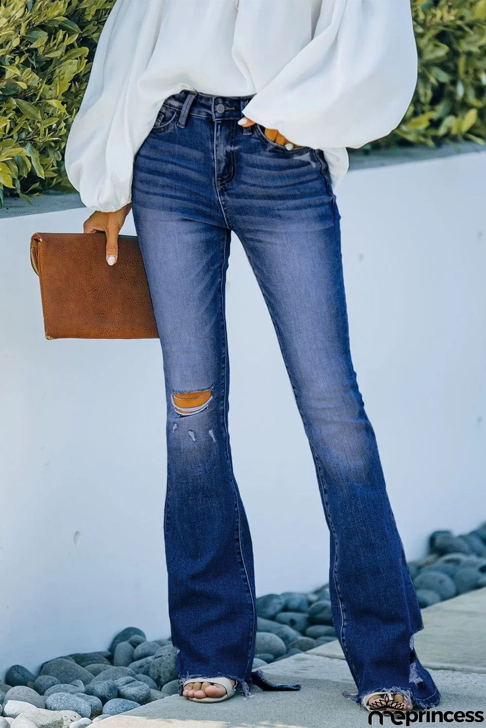 High Rise Distressed Flared Jeans