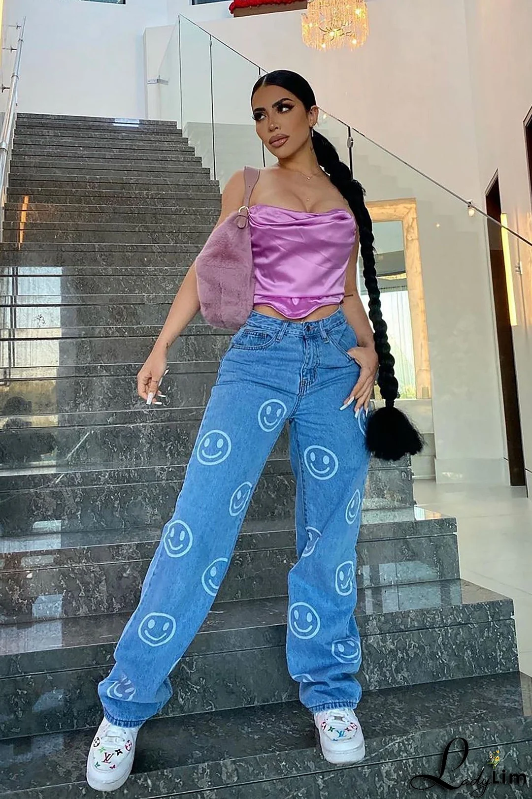 Smile You're On Camera Boyfriend Jeans - Light Blue Wash