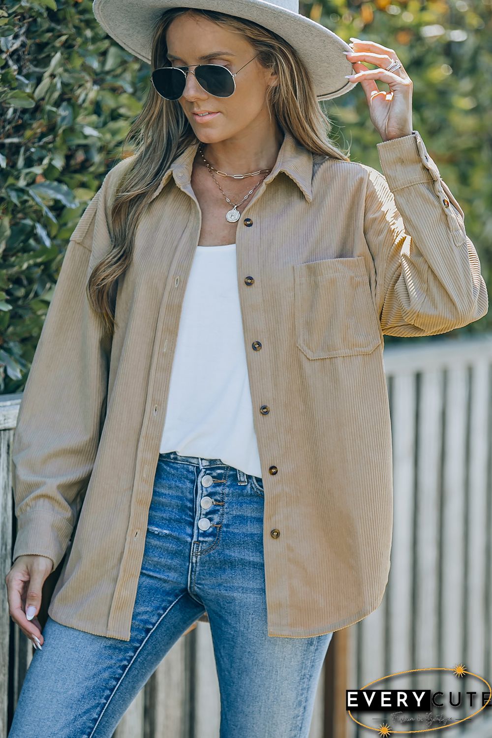 Khaki Corduroy Button Pocket Shirt