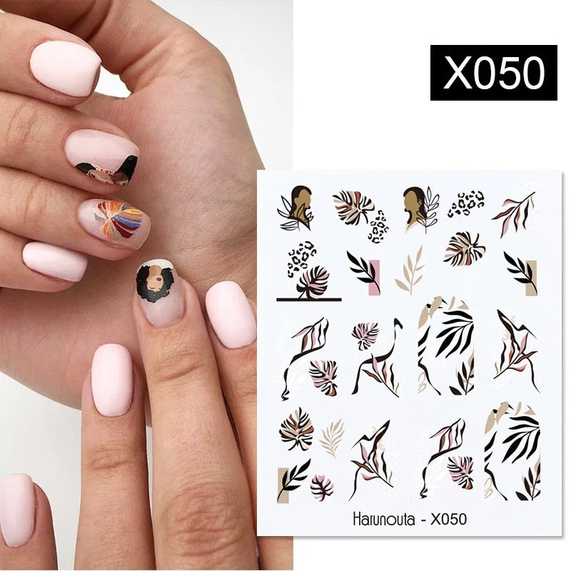 Harunouta Autumn Flowers Leaves Line Patter Nails Sticker Nail Art Decorations Decals Water Transfer Slider Foil Manicures Wraps-Nail Inspo
