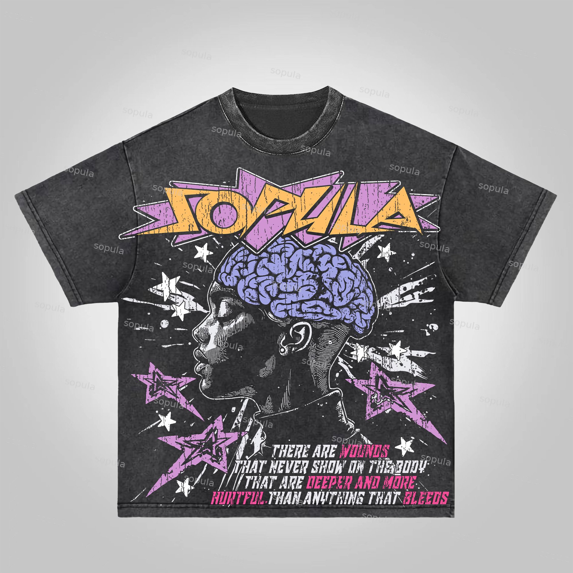 Sopula The Wounds Will Never Show Up On The Body Acid Washed T-Shirt
