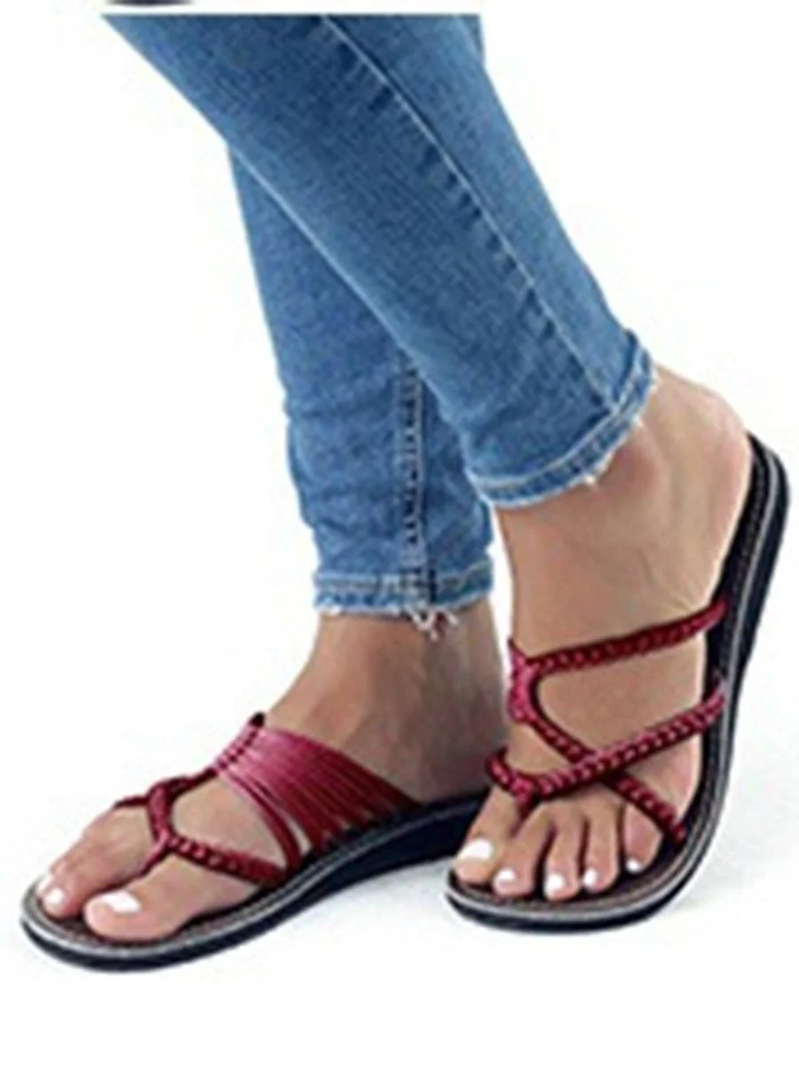 Color Block Plain Flat Peep Toe Casual Slippers