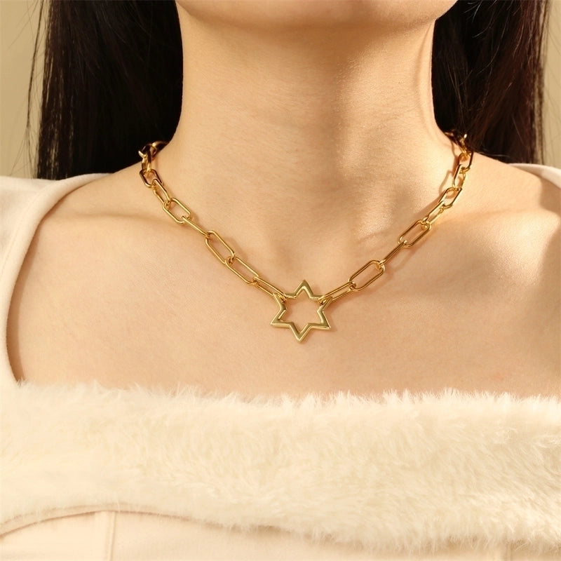 Copper 18K Gold Plated Minimalist Classic Style Patchwork Plating Pentagram Paper Clip Can Pendant Necklace