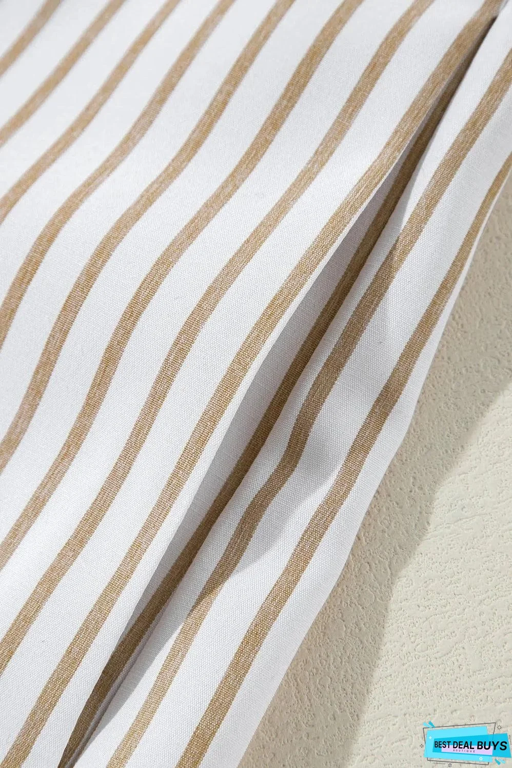 Khaki Stripe Long Sleeve Button Up Mini Shirt Dress