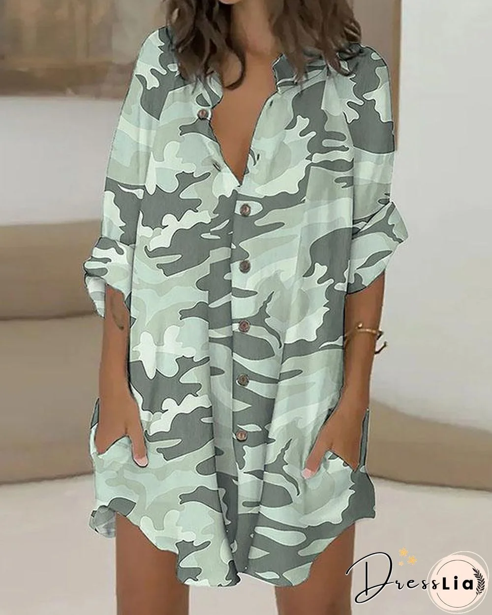 Casual Print Button Down Shirt Dress Beach Cover Ups