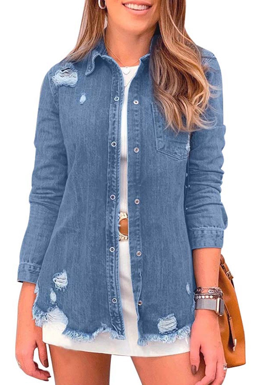 ripped denim jacket blue