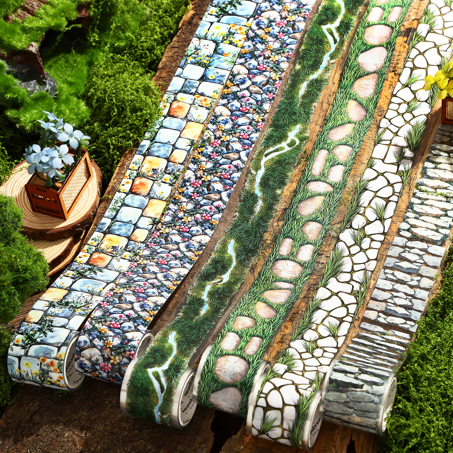 PET 테이프 - 돌길 시리즈 빈티지 식물 꽃 돌길