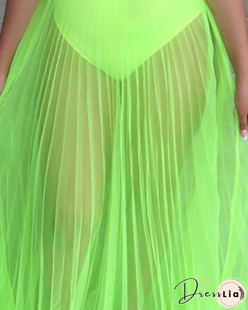 Off Shoulder Sleeveless Plain Sheer Mesh Dress