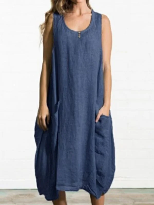 Women's loose and comfortable sleeveless cotton and linen long skirt-Mayoulove