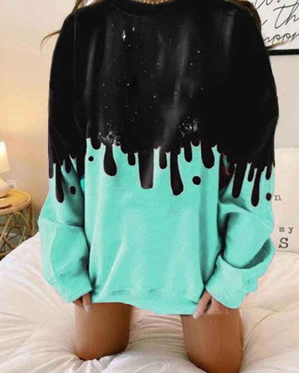 Plus Size Color Contrast Print Oversize Pullover Sweatshirt