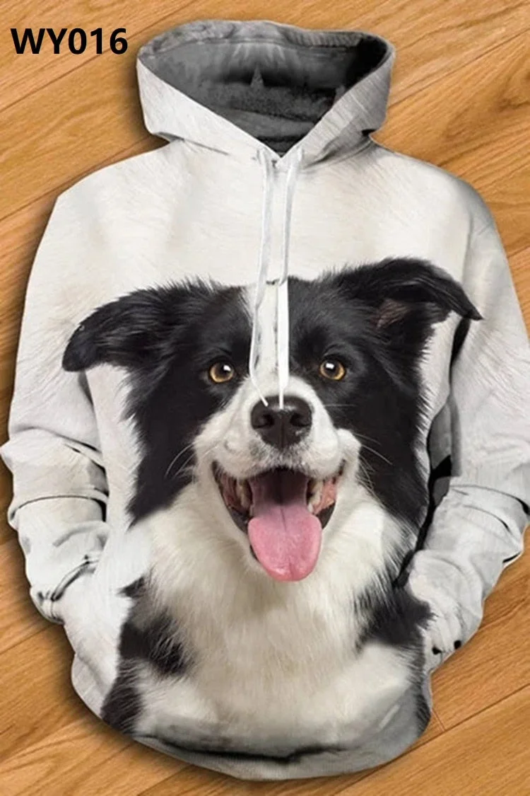Spring Autumn Mens Hoodies with Cap 3D Digital Dog Pet Print Long Full Sleeves Casual Hip Hop Counple Women Clothes Front Pocket