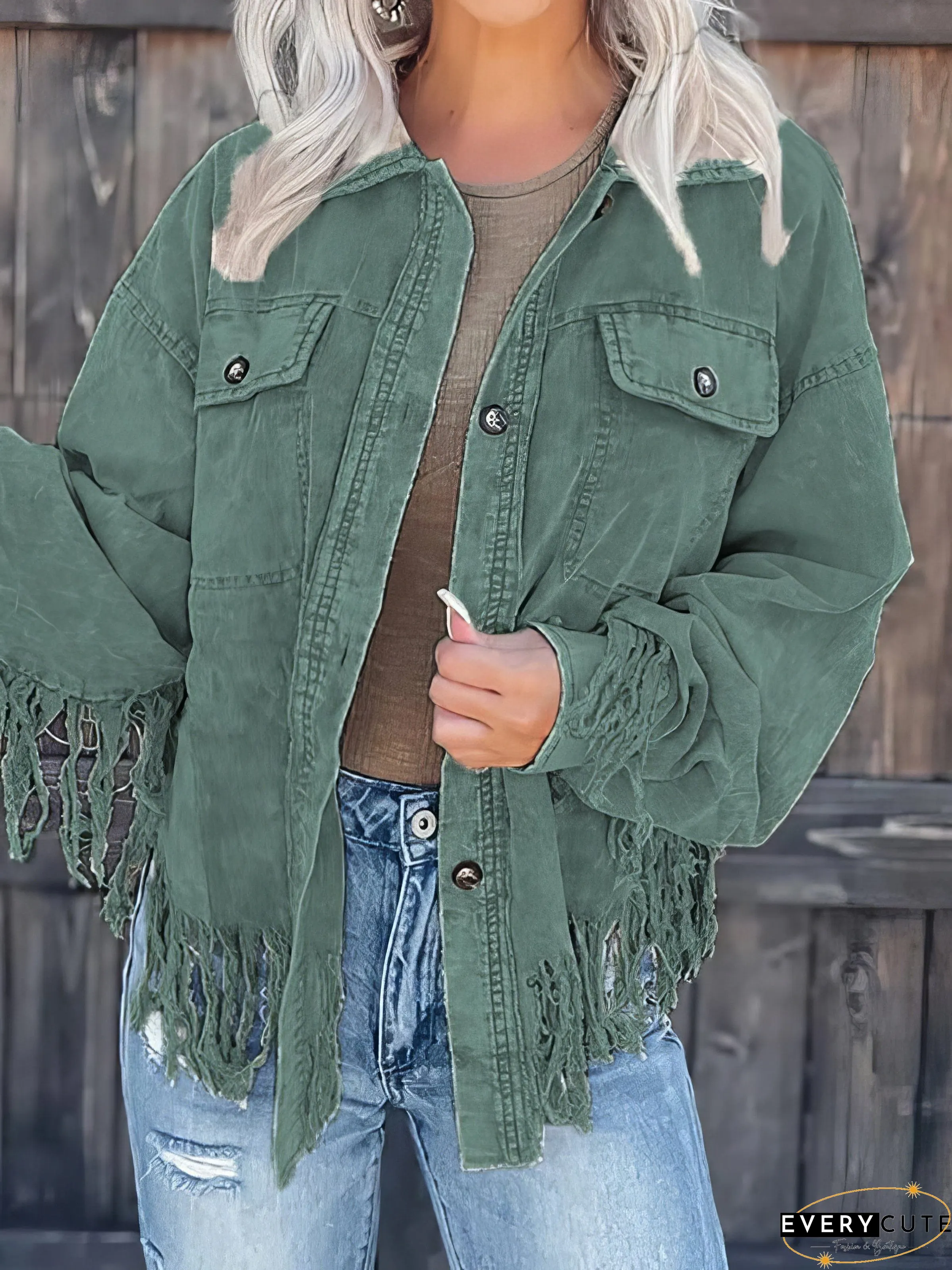 Fashionable Corduroy Jacket with Tassel