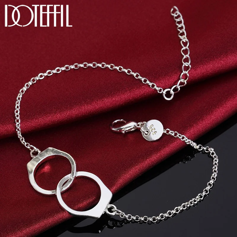 DOTEFFIL 925 Sterling Silver Double Round Circle Bracelet For Women Jewelry