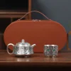 Multifunctional Ceramic Teapot Sterling Silver Side Handle Teapot Fairness Cup Kung Fu Tea Set Silver Plated Health Anti-Scalding Teapot Portable Travel Tea Set