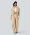 2026🔥 Halara Ribbed SoCinched High Waisted Tummy Control Drawstring Wide Leg Color Block Casual Trousers with Pockets