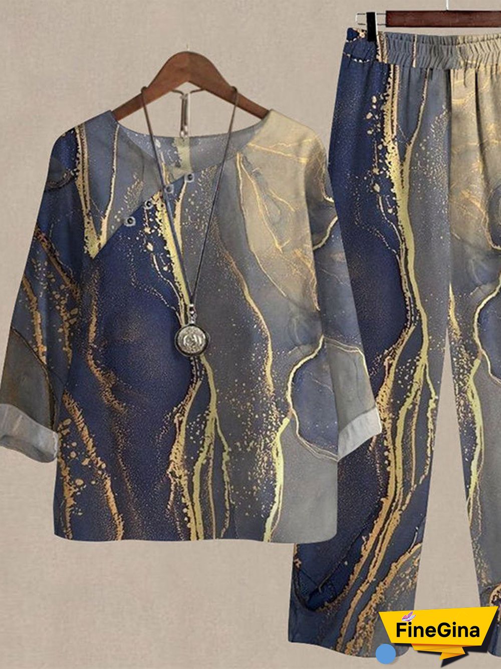 Women's Stitching Button Graphic Printed Scoop Neck Short Sleeve Sets