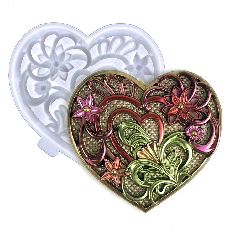 CrazyMold's Heart Shaped Flower Relief Decoration Resin Mold